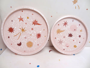 Medium apricot pink starry terrazzo tray