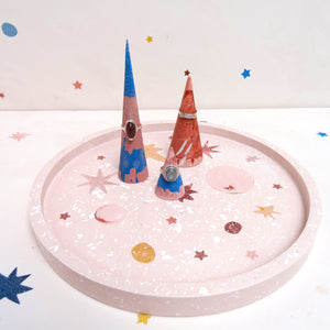 Medium apricot pink starry terrazzo tray