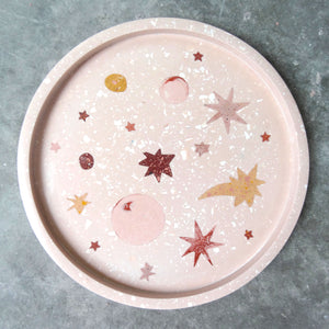 Medium apricot pink starry terrazzo tray