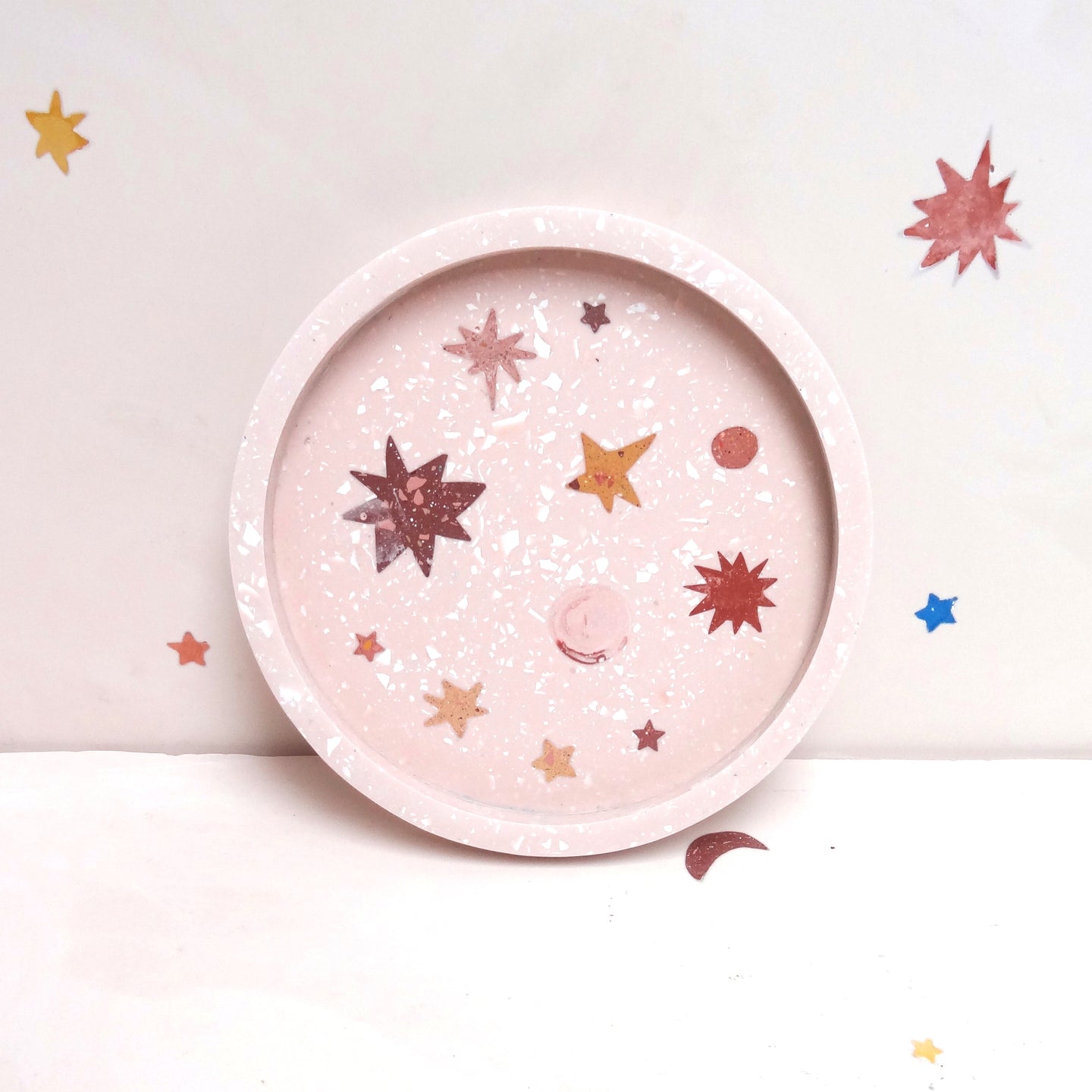 Small Apricot Pink Starry Terrazzo Tray