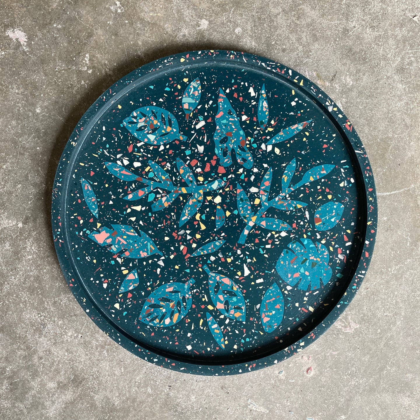 Large Dark Blue Leaf Terrazzo Tray